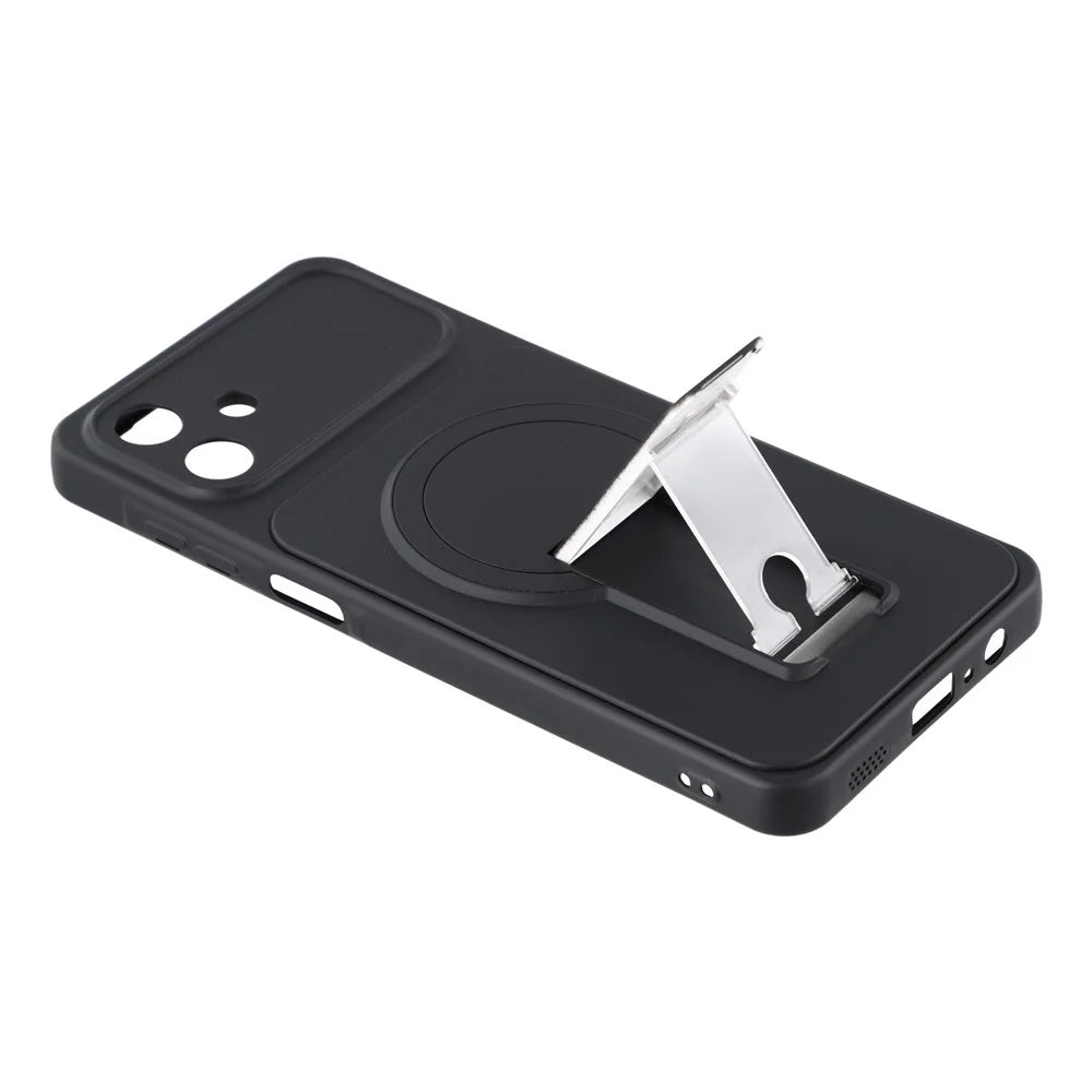 For Samsung Galaxy A08 5G / A08 4G / A07 5G / A07 4G Case Invisible Kickstand Rubberized Acrylic + TPU Shockproof Phone Cover - Black - 4