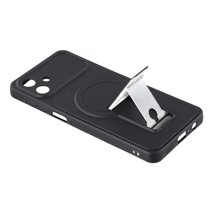 For Samsung Galaxy A06 4G Case Invisible Kickstand Rubberized Acrylic + TPU Shockproof Phone Cover - Black - 4