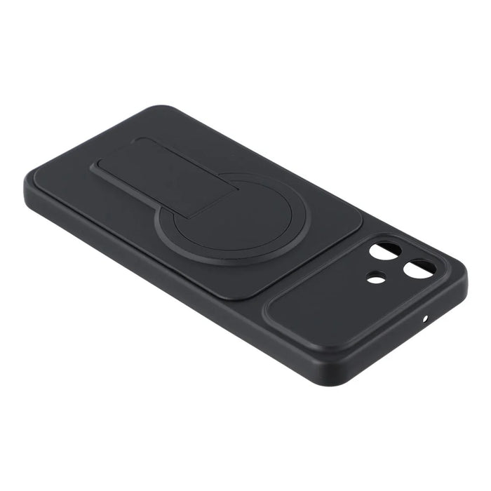 For Samsung Galaxy A06 4G Case Invisible Kickstand Rubberized Acrylic + TPU Shockproof Phone Cover - Black - 6