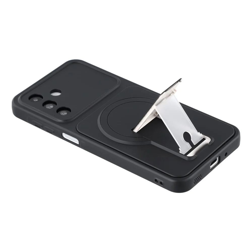 For Samsung Galaxy A18 5G / A18 4G / A17 5G / A17 4G Case Invisible Kickstand Rubberized Acrylic + TPU Shockproof Phone Cover - Black - 4