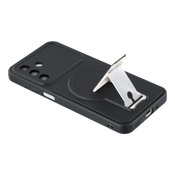 For Samsung Galaxy A16 4G / A16 5G Case Invisible Kickstand Rubberized Acrylic + TPU Shockproof Phone Cover - Black - 4