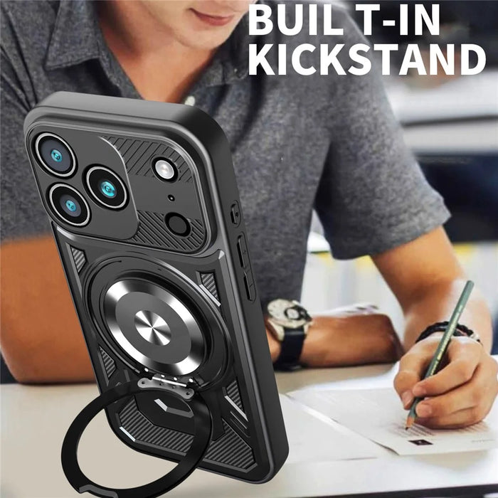 For iPhone 18 Pro / 17 Pro Magnetic Case Rotating Kickstand TPU + PC Phone Cover - Black - 6