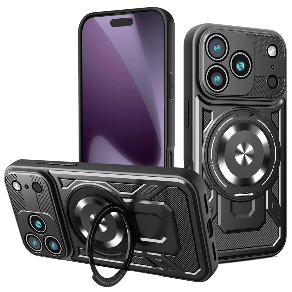 For iPhone 18 Pro Max / 17 Pro Max Magnetic Case Rotating Kickstand TPU + PC Phone Cover - Black - 1