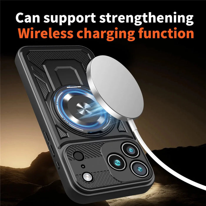 For iPhone 18 Pro Max / 17 Pro Max Magnetic Case Rotating Kickstand TPU + PC Phone Cover - Black - 3