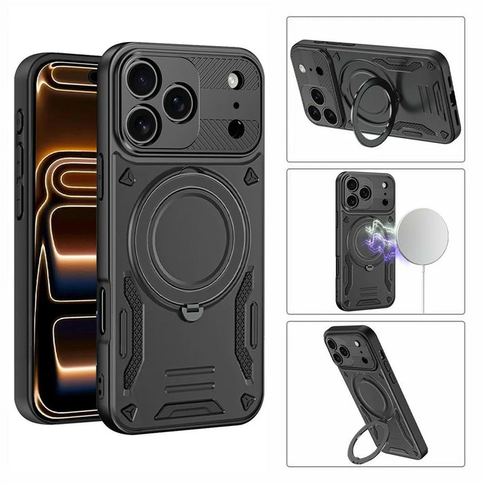 Magnetic Case For iPhone 18 Pro / 17 Pro Shockproof TPU + PC Phone Back Cover with Kickstand - Black - 2