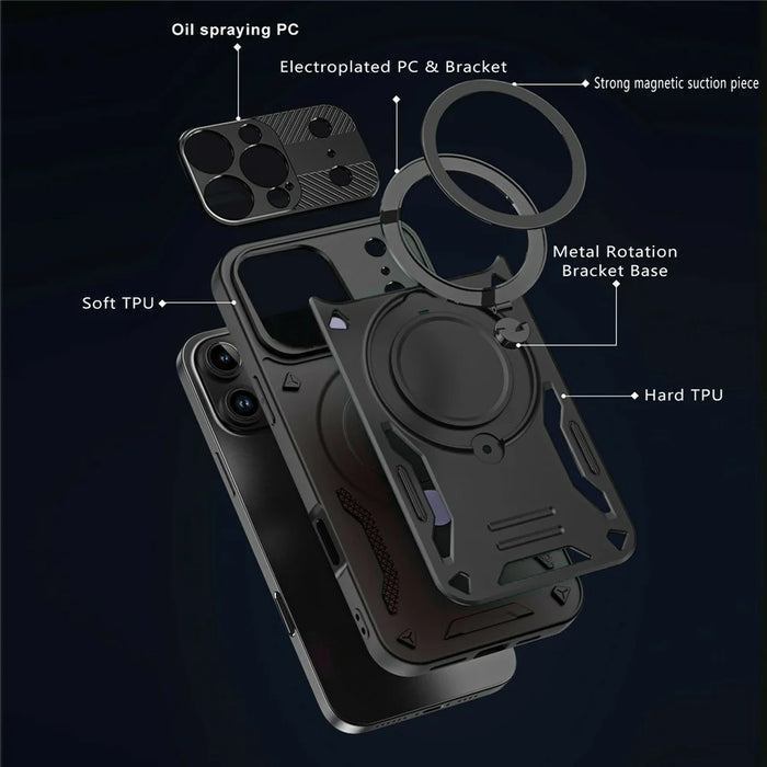 Magnetic Case For iPhone 18 Pro / 17 Pro Shockproof TPU + PC Phone Back Cover with Kickstand - Black - 5