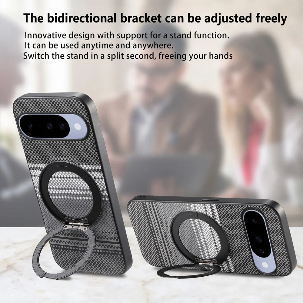 For Google Pixel 10 / Google Pixel 10 Pro Magnetic Case Rotation Kickstand PU Leather + TPU Phone Cover - Black - 6