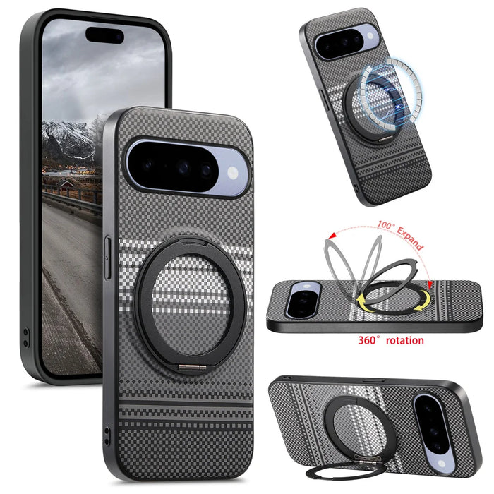 For Google Pixel 11 / Google Pixel 11 Pro Magnetic Case Rotation Kickstand PU Leather + TPU Phone Cover - Black - 1
