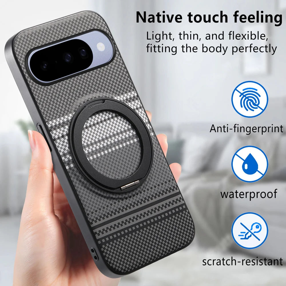 For Google Pixel 11 / Google Pixel 11 Pro Magnetic Case Rotation Kickstand PU Leather + TPU Phone Cover - Black - 7