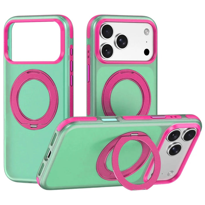 For iPhone 18 Pro / 17 Pro Case with Rotating Magnetic Kickstand Matte PC+TPU+TPE Shockproof Phone Cover - Green - 1