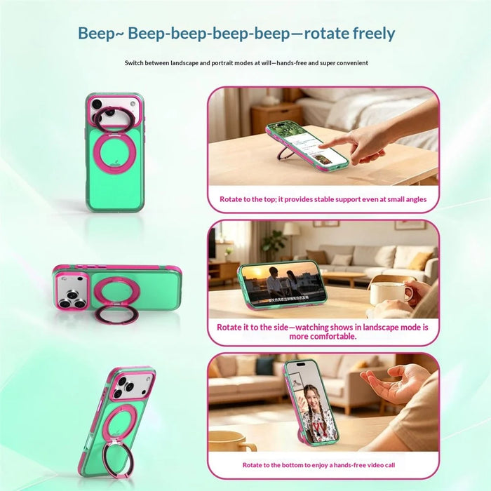 For iPhone 18 Pro Max / 17 Pro Max Case with Rotating Magnetic Kickstand Matte PC+TPU+TPE Shockproof Phone Cover - Green - 4