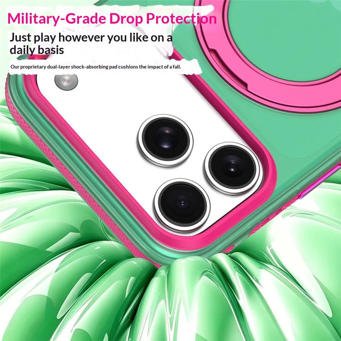 For iPhone 18 Pro Max / 17 Pro Max Case with Rotating Magnetic Kickstand Matte PC+TPU+TPE Shockproof Phone Cover - Green - 5