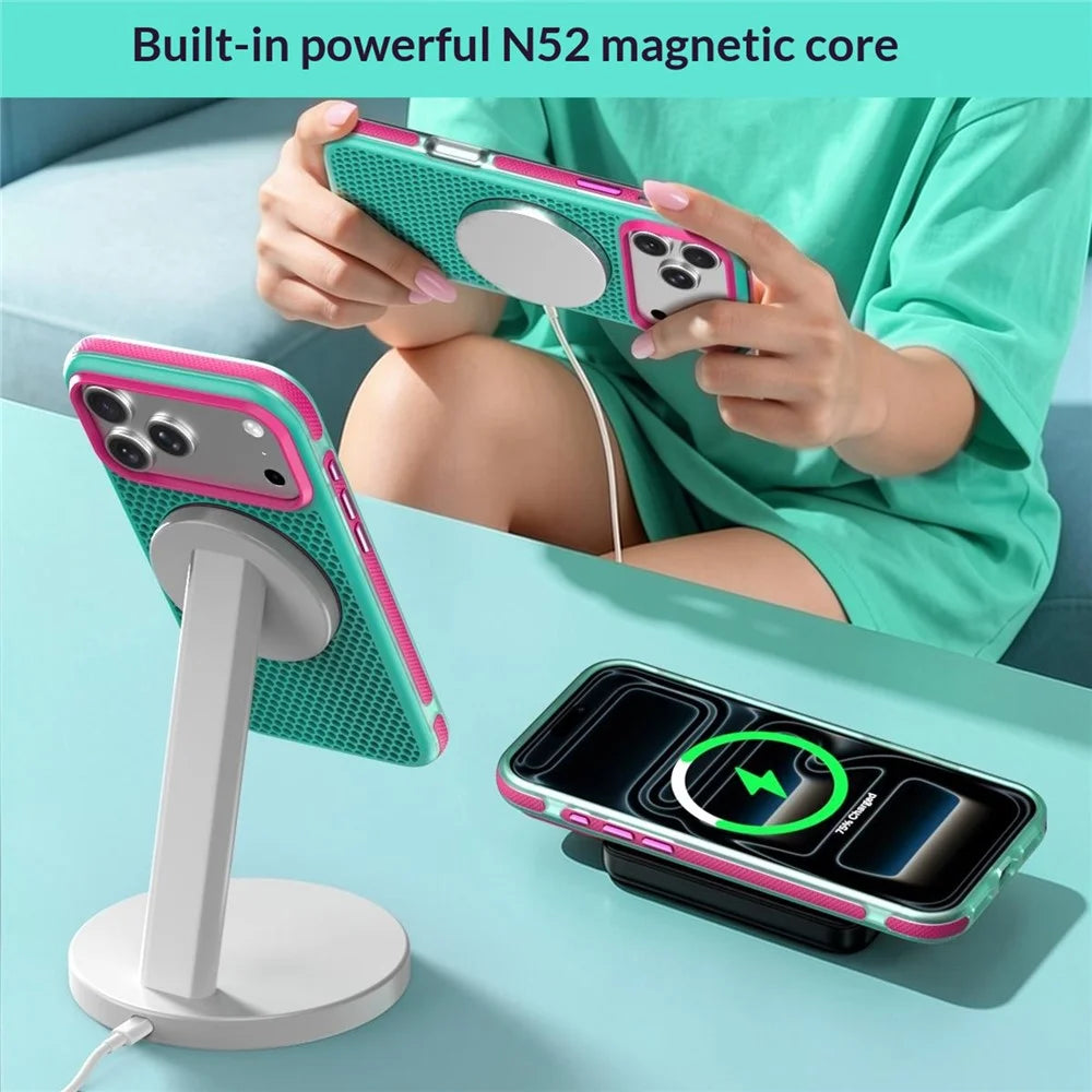 For iPhone 18 Pro Max / 17 Pro Max Magnetic Case PC+TPU+TPE Soft-Touch Phone Cover - Green - 5