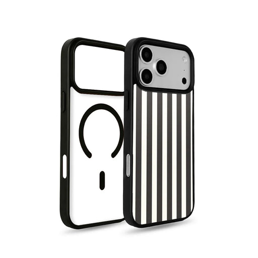 EYCASE for iPhone 17 Pro / iPhone 18 Pro Striped Series Case Compatible with MagSafe TPU + Acrylic Phone Cover - Black / White Stripes - 1