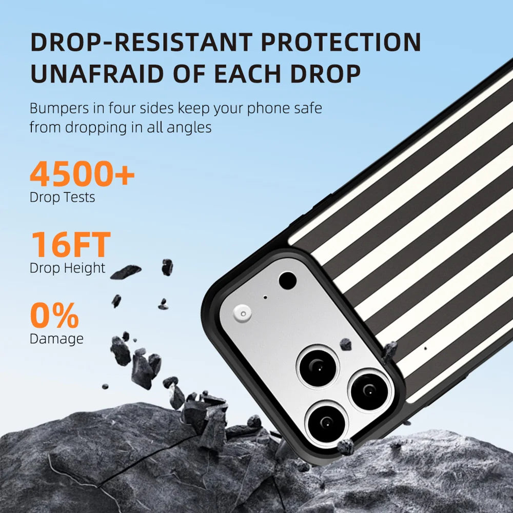 EYCASE for iPhone 17 Pro / iPhone 18 Pro Striped Series Case Compatible with MagSafe TPU + Acrylic Phone Cover - Black / White Stripes - 6