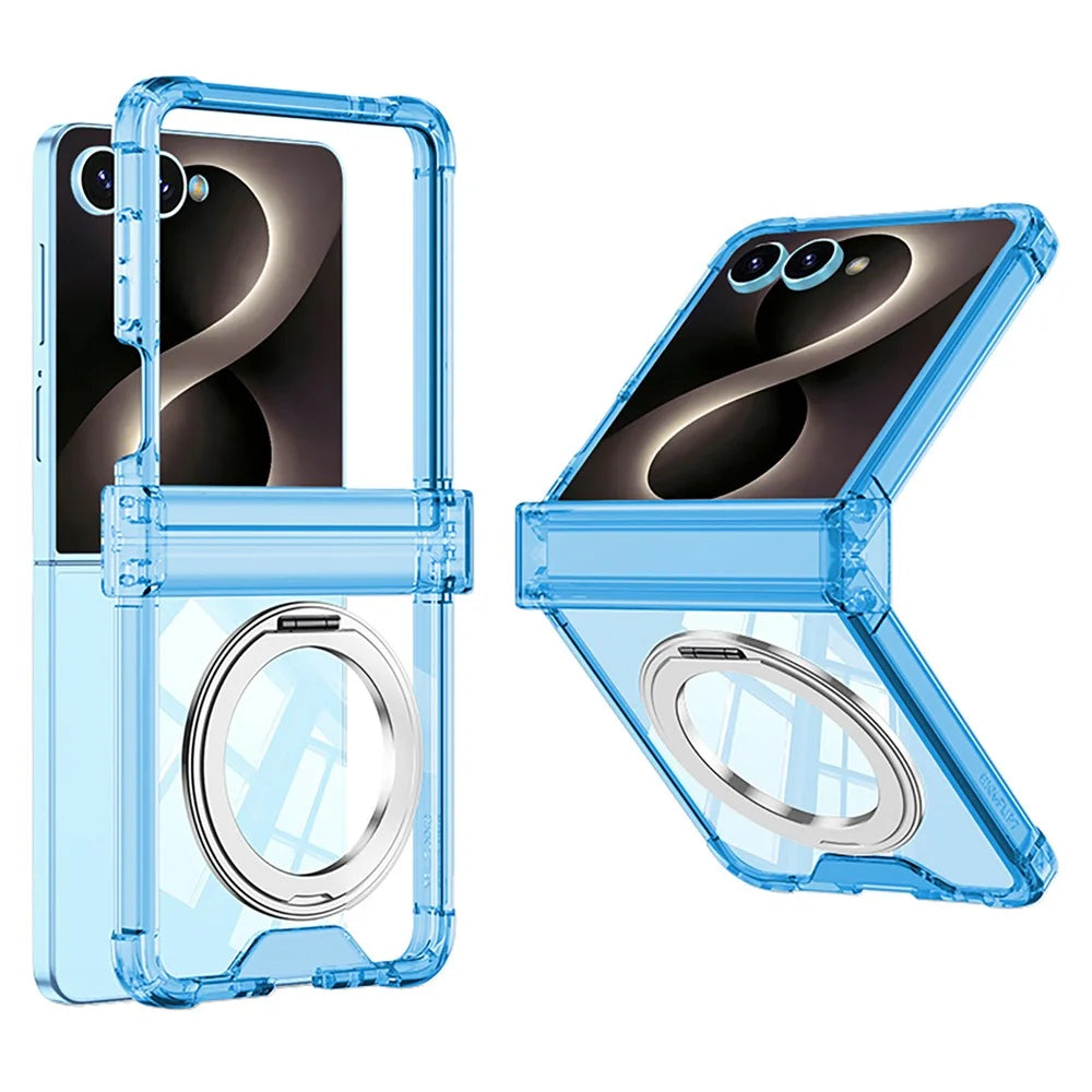 GKK For Samsung Galaxy Z Flip8 Case Magnetic Kickstand Airbag Hinge Protection TPU Phone Cover with Back Film - Transparent Blue - 1