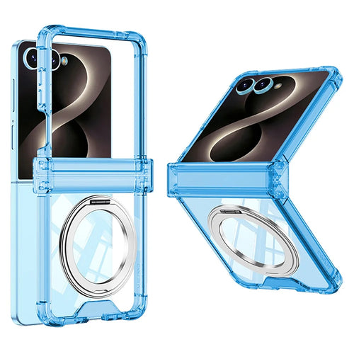 GKK For Samsung Galaxy Z Flip8 Case Magnetic Kickstand Airbag Hinge Protection TPU Phone Cover with Back Film - Transparent Blue - 1