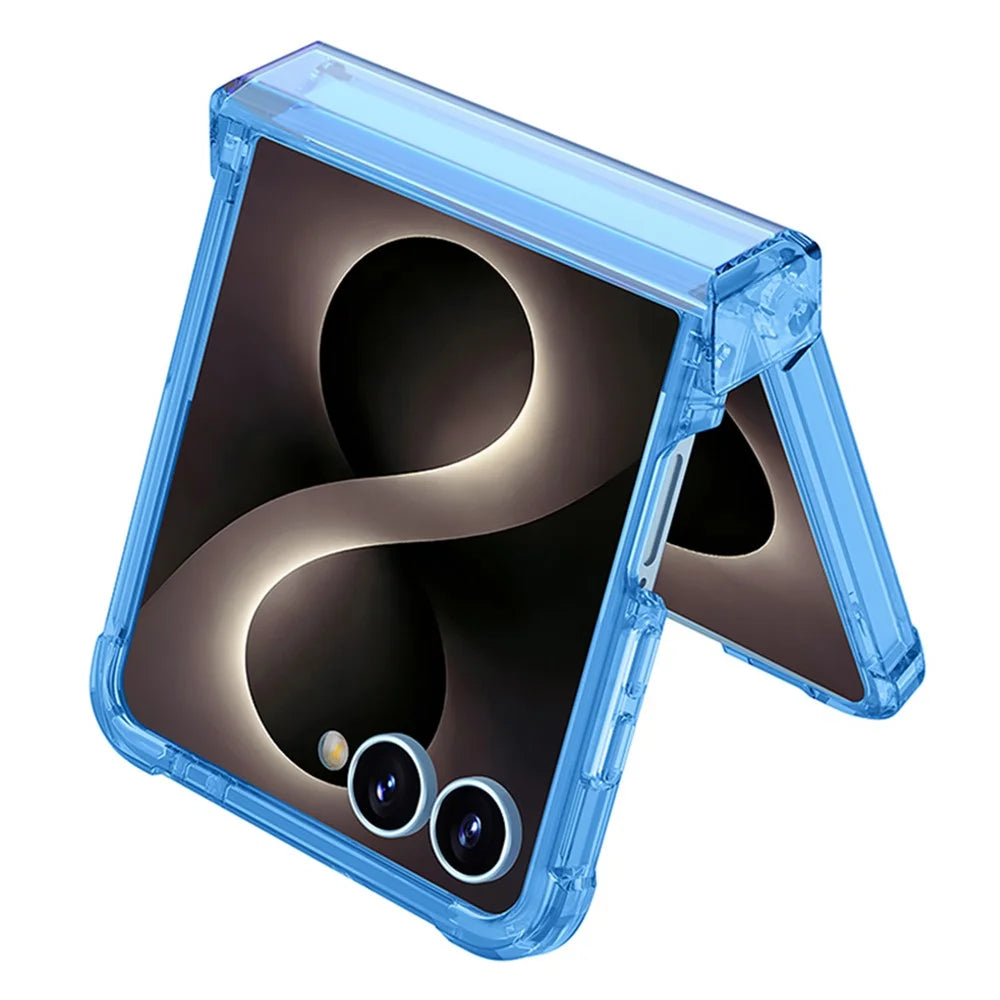 GKK For Samsung Galaxy Z Flip8 Case Magnetic Kickstand Airbag Hinge Protection TPU Phone Cover with Back Film - Transparent Blue - 2