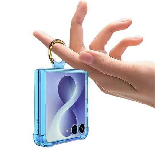 GKK For Samsung Galaxy Z Flip8 Case Airbag Drop Proof TPU Phone Cover with Ring Kickstand / Screen Film - Transparent Blue - 2