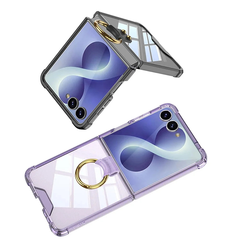 GKK For Samsung Galaxy Z Flip8 Case Airbag Drop Proof TPU Phone Cover with Ring Kickstand / Screen Film - Transparent Blue - 5