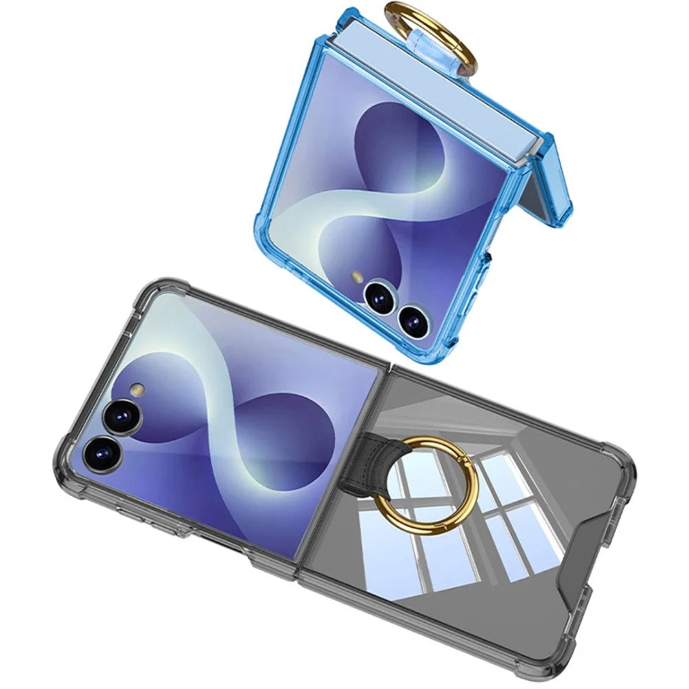 GKK For Samsung Galaxy Z Flip8 Case Airbag Drop Proof TPU Phone Cover with Ring Kickstand / Screen Film - Transparent Blue - 6