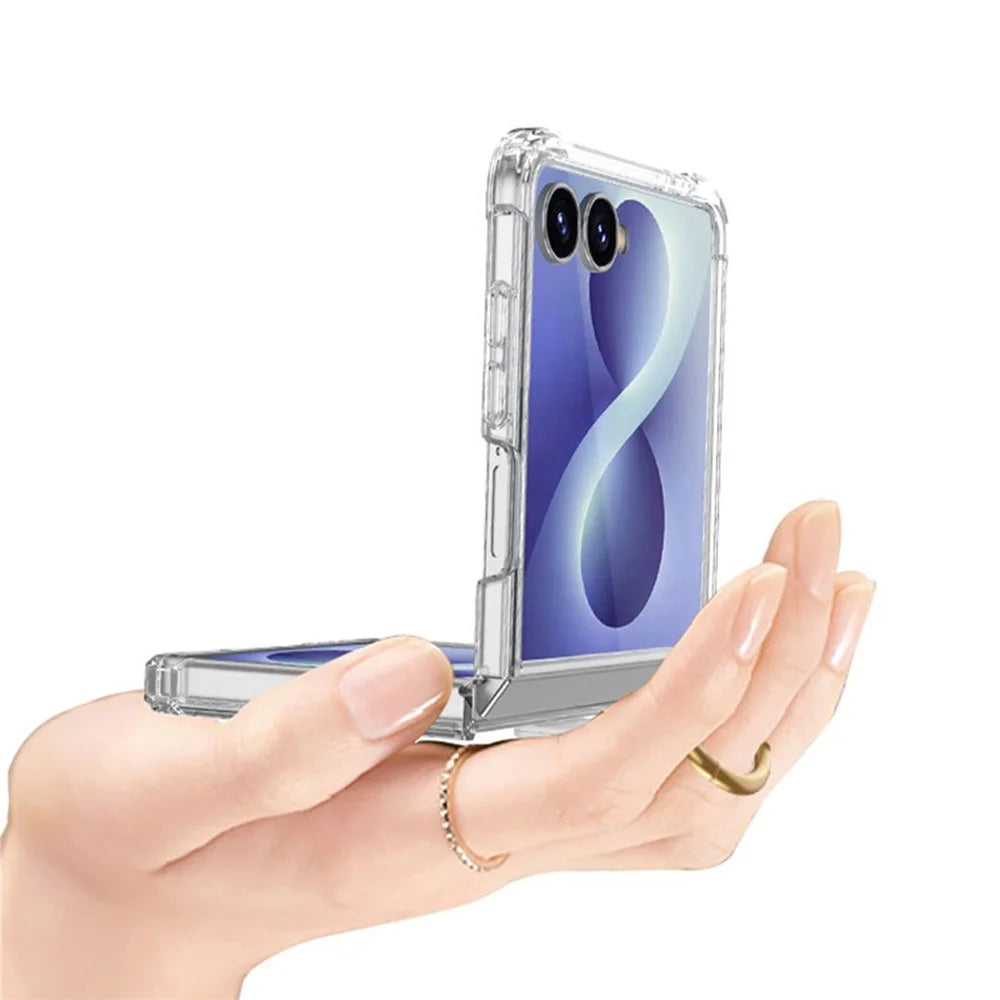 For Samsung Galaxy Z Flip8 Case Airbag Drop Proof TPU Phone Cover with Ring Kickstand - Transparent Blue - 3