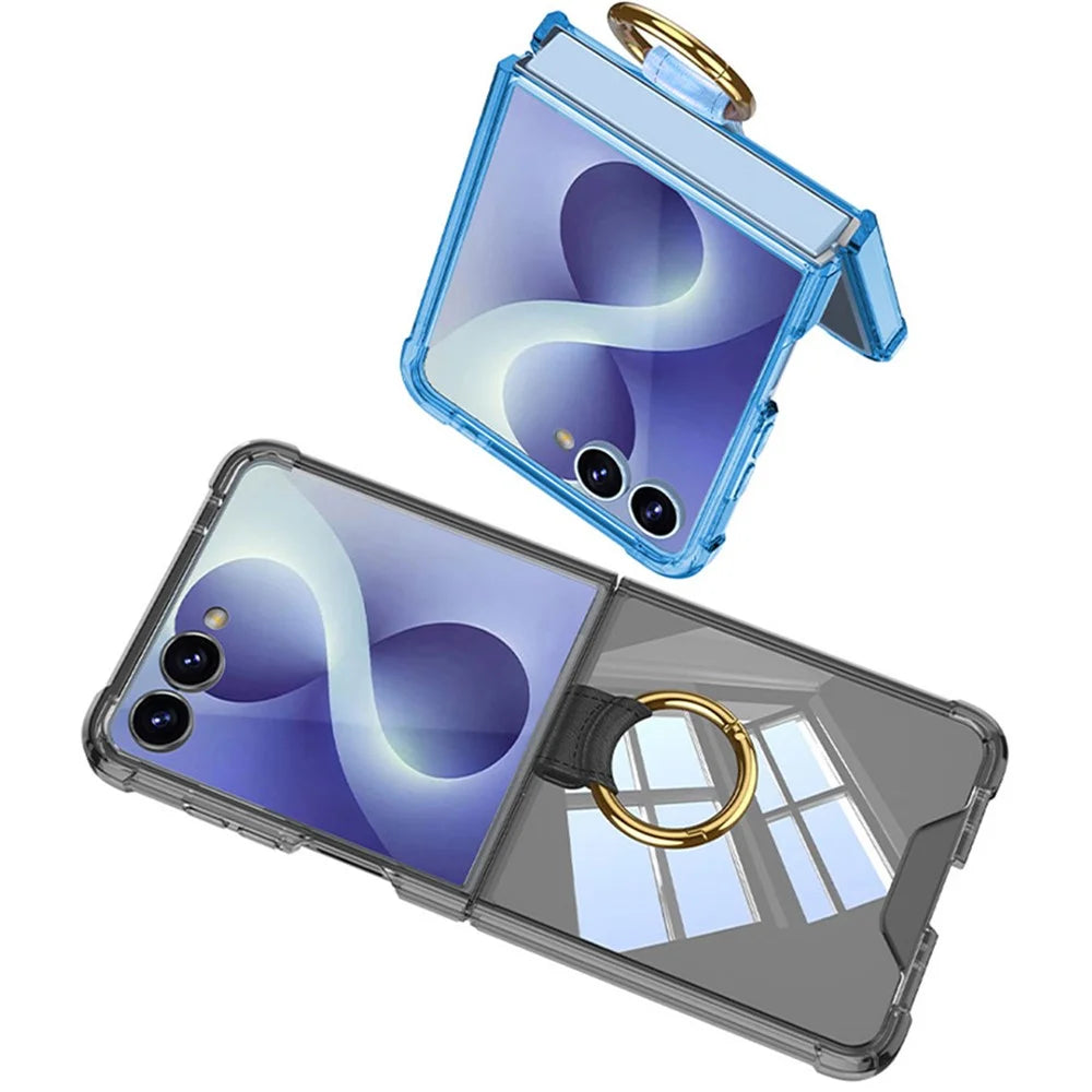 For Samsung Galaxy Z Flip8 Case Airbag Drop Proof TPU Phone Cover with Ring Kickstand - Transparent Blue - 6