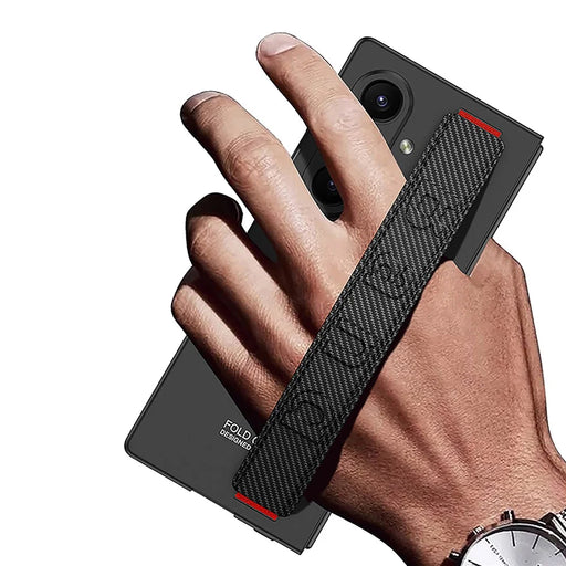 GKK For Samsung Galaxy Z Fold8 Ultra Case Wristband Foldable PC Phone Cover with Front Screen Protector - Black / Carbon Fiber Texture - 2