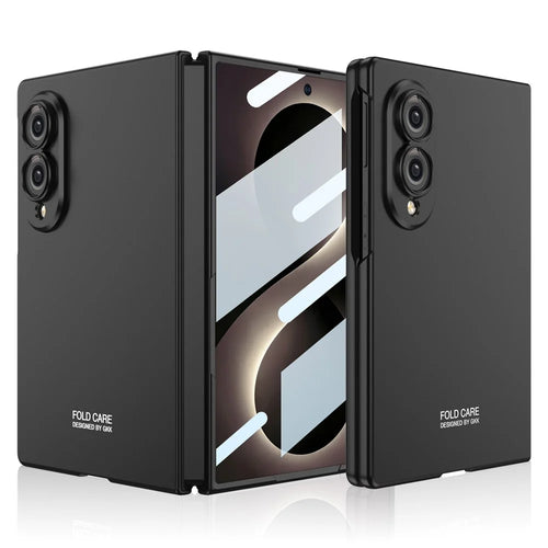 GKK For Samsung Galaxy Z Fold8 Case Hard PC Phone Cover with Tempered Glass Screen Film - Black - 1