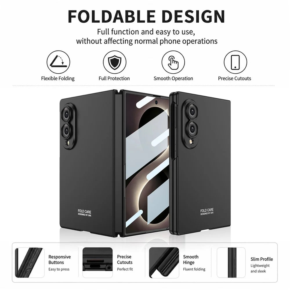 GKK For Samsung Galaxy Z Fold8 Case Hard PC Phone Cover with Tempered Glass Screen Film - Black - 3