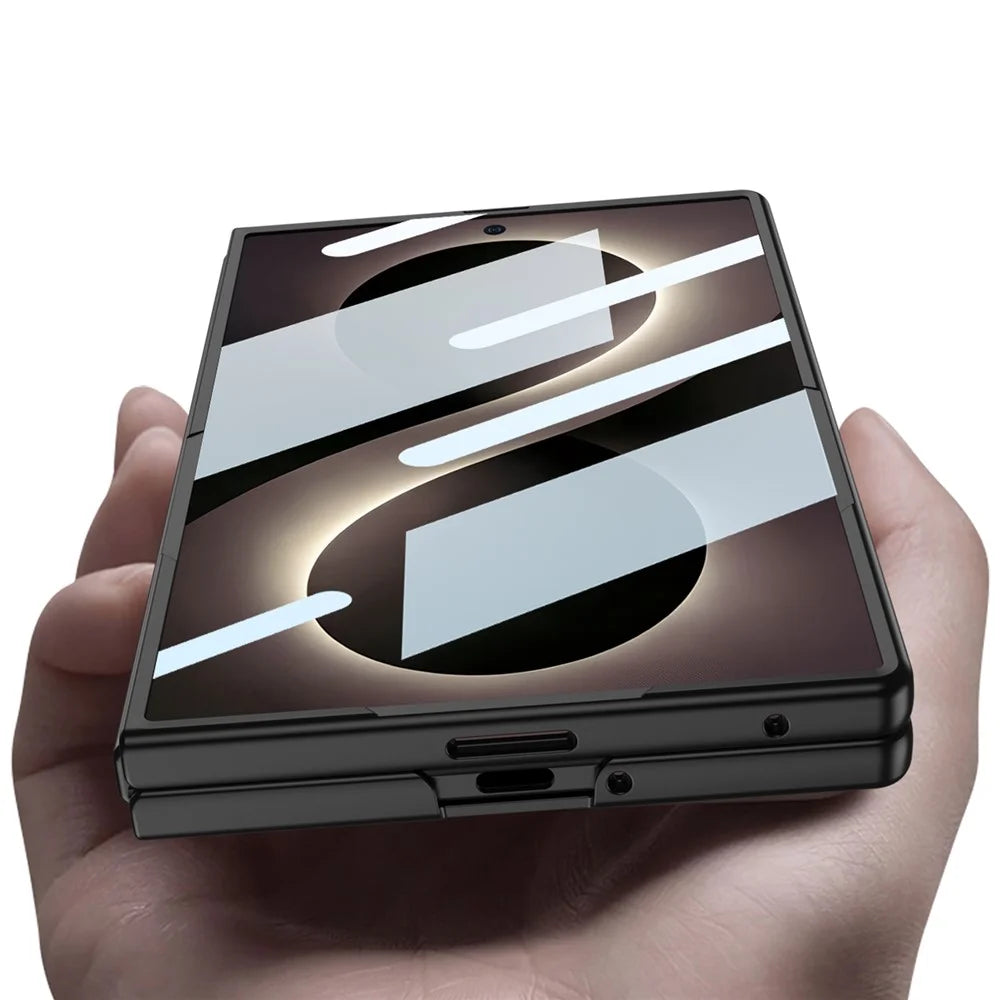 GKK For Samsung Galaxy Z Fold8 Case Hard PC Phone Cover with Tempered Glass Screen Film - Black - 6