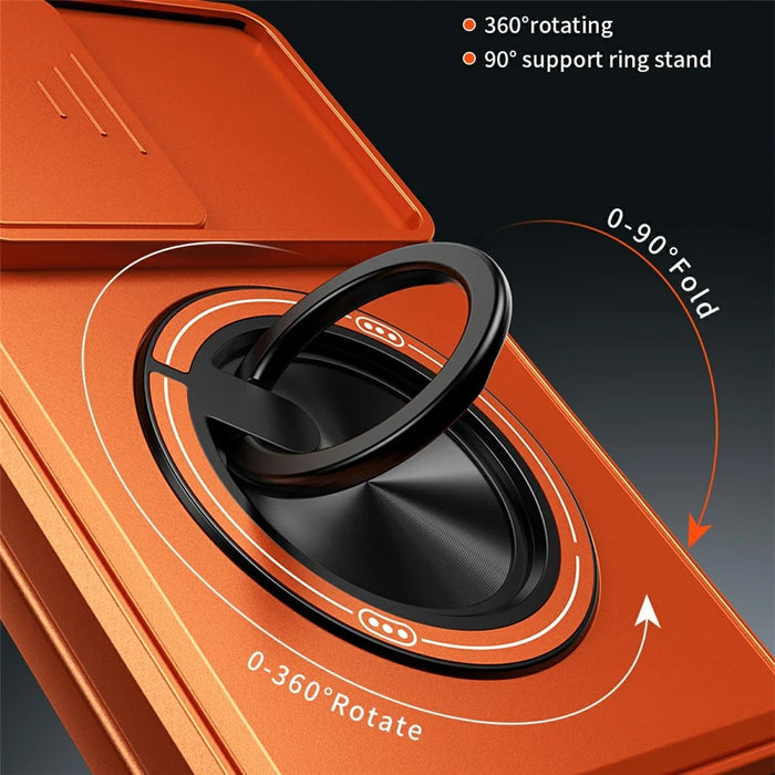 For Samsung Galaxy Z Fold8 Magnetic Case Ring Holder Foldable Kickstand PC Phone Cover with Camera Lens Slider - Orange - 6