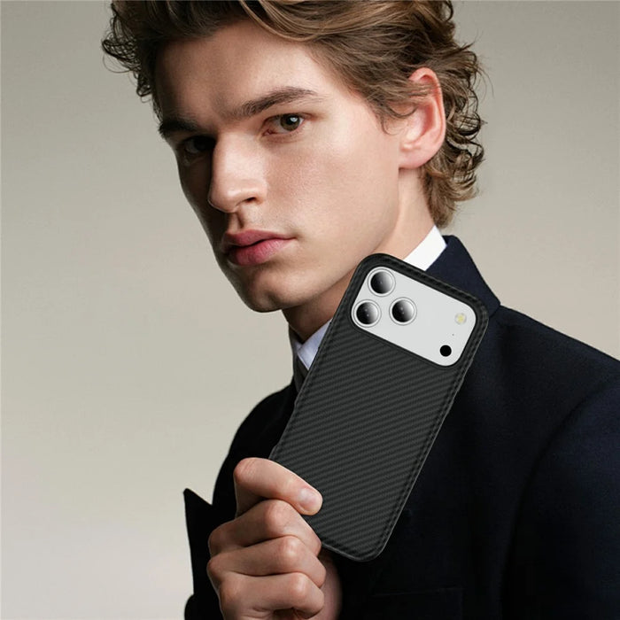 For iPhone 18 Pro / 17 Pro Magnetic Phone Case Carbon Fiber Texture PC TPU Back Cover - Black - 6