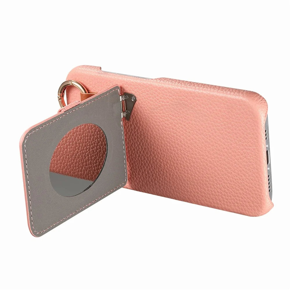For Samsung Galaxy A57 5G Case Card Slot Kickstand Litchi Texture Leatrher + PC Phone Cover with Mirror - Pink - 3