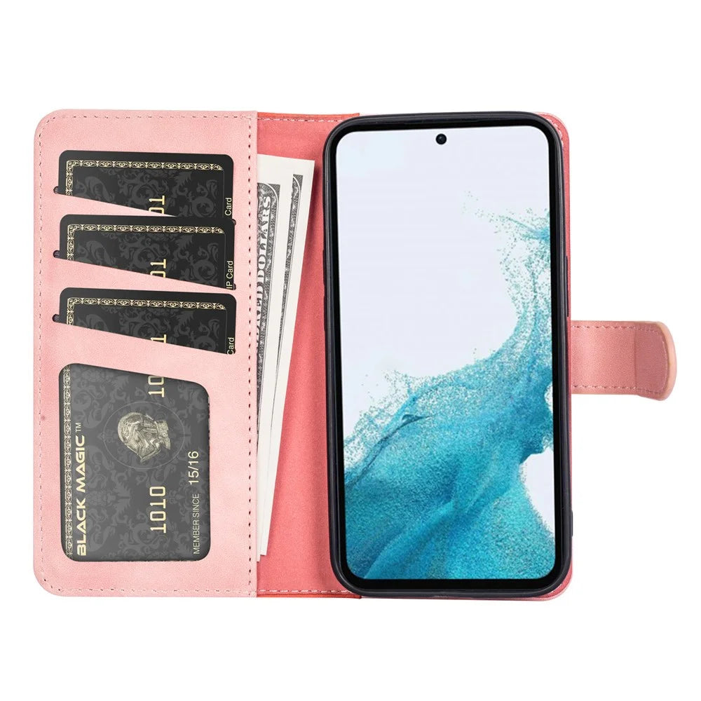 For Samsung Galaxy A54 5G Dual Color Splicing Folio Flip Phone Case Shockproof PU Leather Mobile Phone Cover with Stand Wallet - Pink - 2