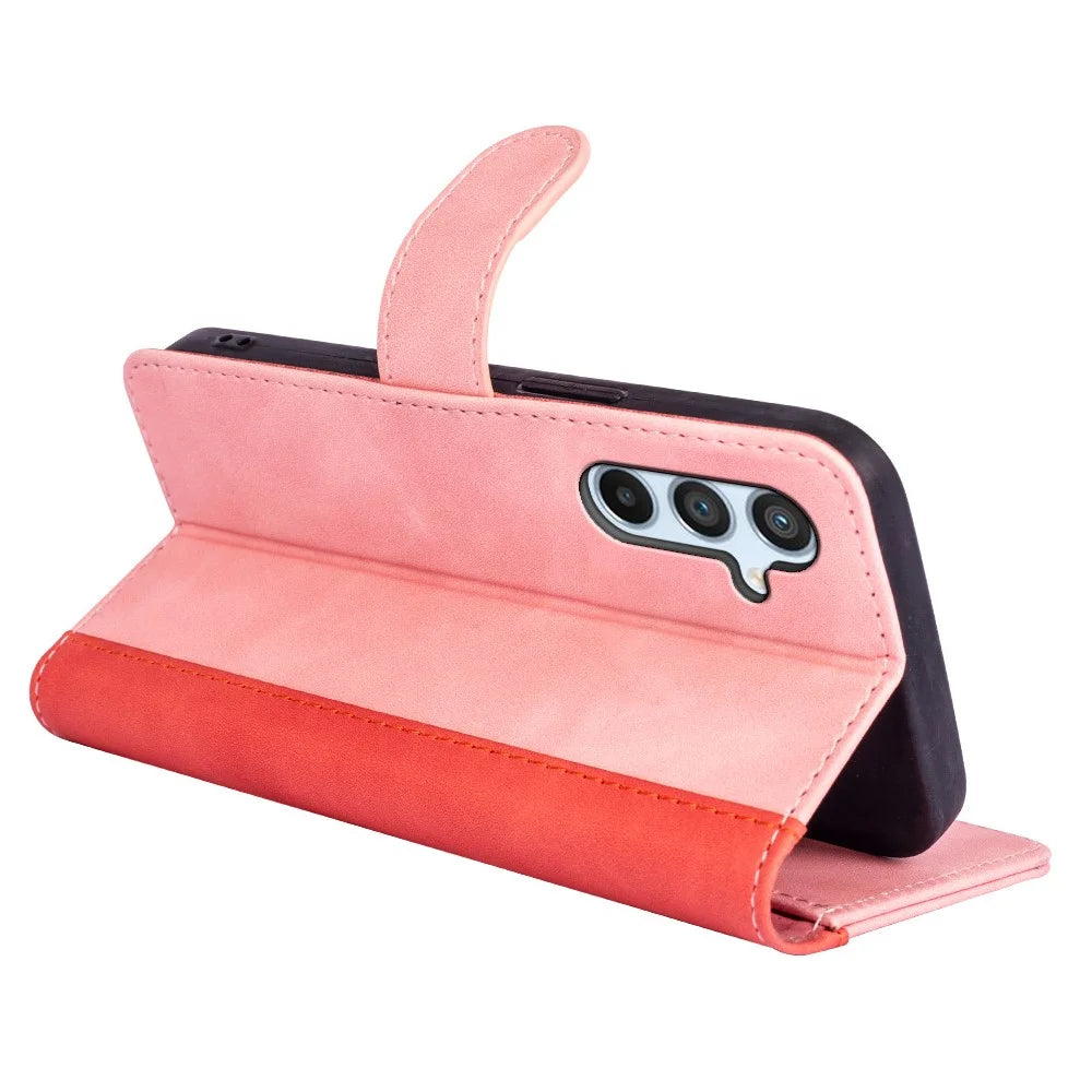 For Samsung Galaxy A54 5G Dual Color Splicing Folio Flip Phone Case Shockproof PU Leather Mobile Phone Cover with Stand Wallet - Pink - 3