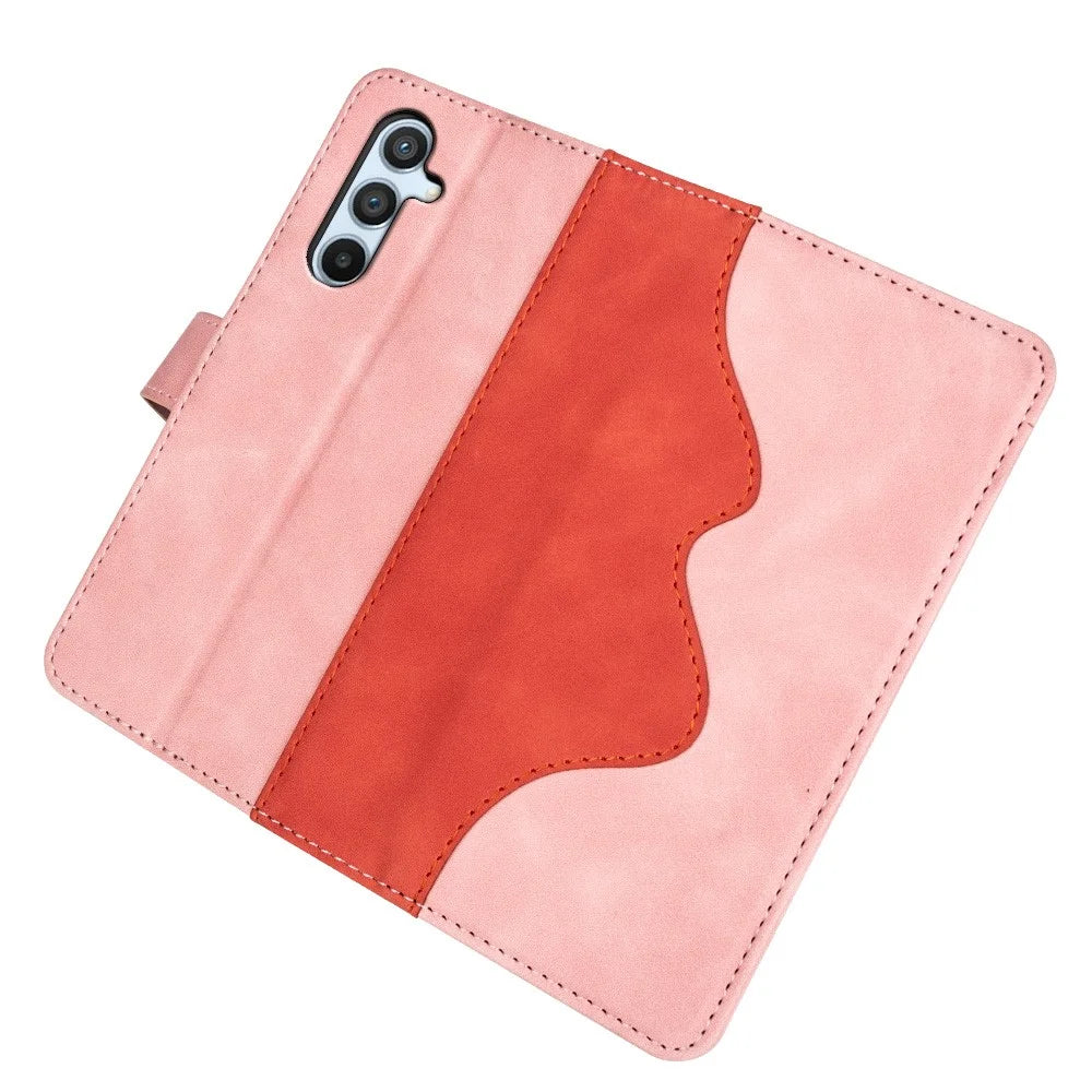 For Samsung Galaxy A54 5G Dual Color Splicing Folio Flip Phone Case Shockproof PU Leather Mobile Phone Cover with Stand Wallet - Pink - 4