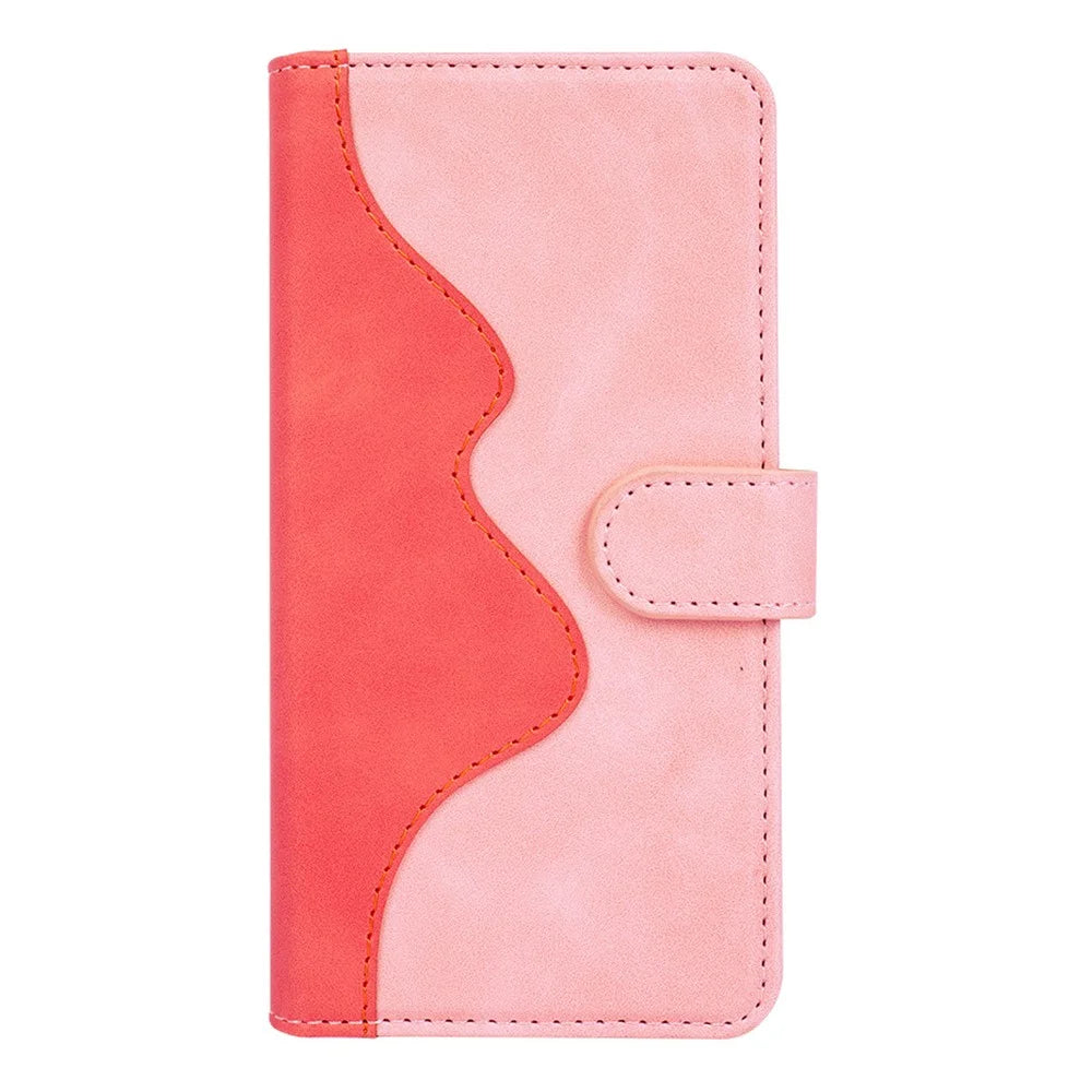 For Samsung Galaxy A54 5G Dual Color Splicing Folio Flip Phone Case Shockproof PU Leather Mobile Phone Cover with Stand Wallet - Pink - 6