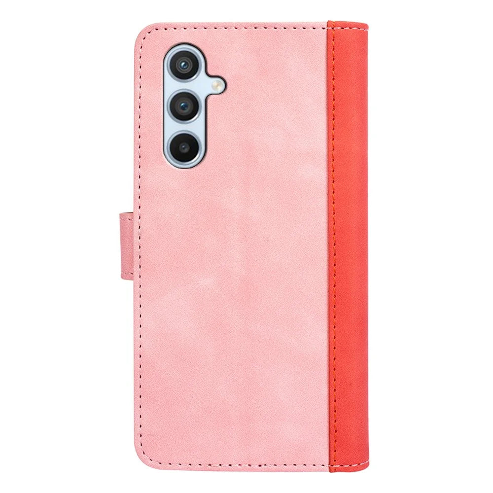 For Samsung Galaxy A54 5G Dual Color Splicing Folio Flip Phone Case Shockproof PU Leather Mobile Phone Cover with Stand Wallet - Pink - 7