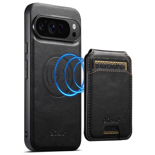 SUTENI H15 For Google Pixel 11 Magnetic Case Detachable Card Holder Waxy Texture PU Leather TPU Phone Cover - Black - 1