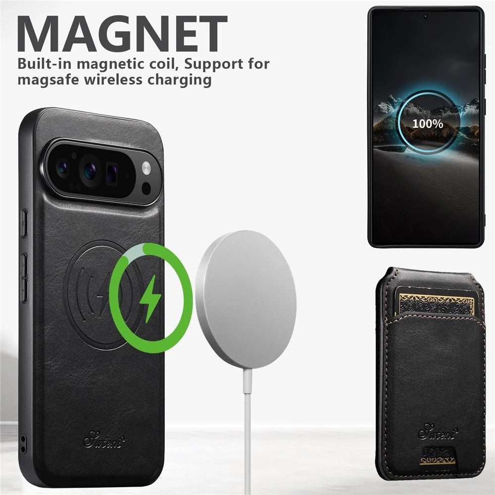 SUTENI H15 For Google Pixel 11 Magnetic Case Detachable Card Holder Waxy Texture PU Leather TPU Phone Cover - Black - 2