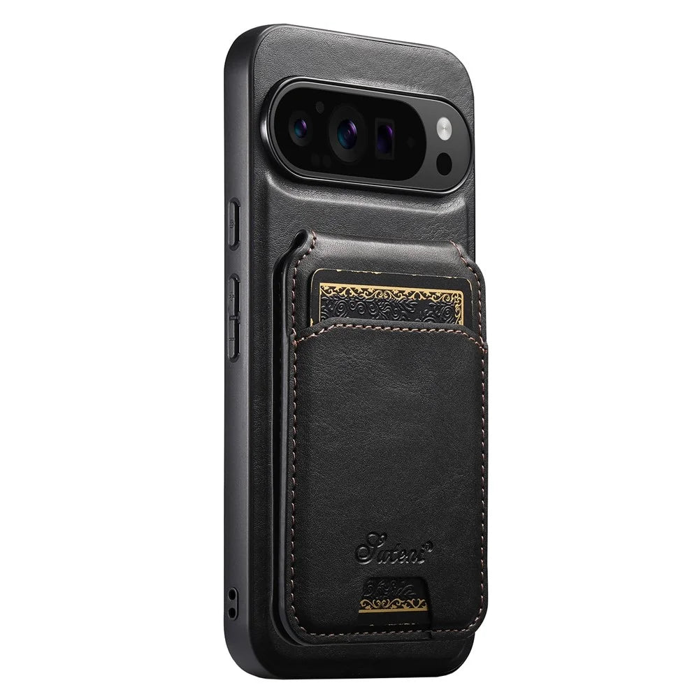 SUTENI H15 For Google Pixel 11 Pro Magnetic Case Detachable Card Holder Waxy Texture PU Leather TPU Phone Cover - Black - 4