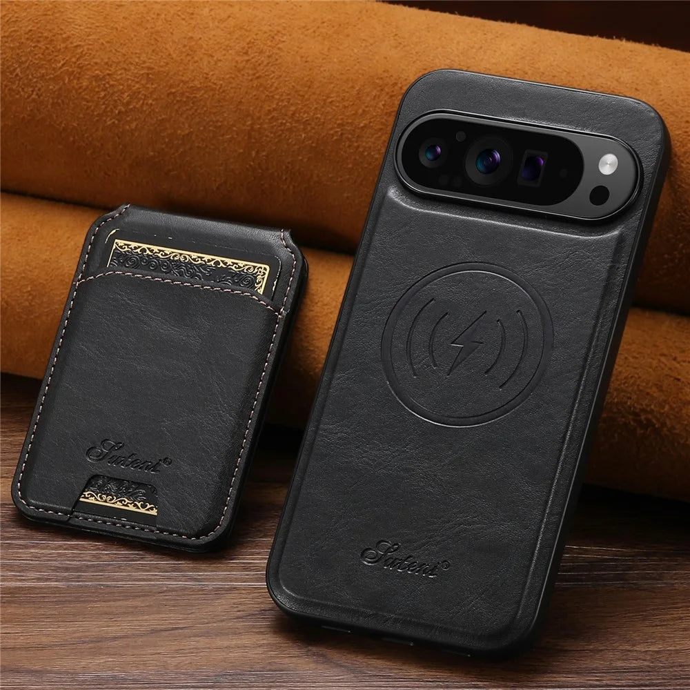 SUTENI H15 For Google Pixel 11 Pro XL Magnetic Case Detachable Card Holder Waxy Texture PU Leather TPU Phone Cover - Black - 6