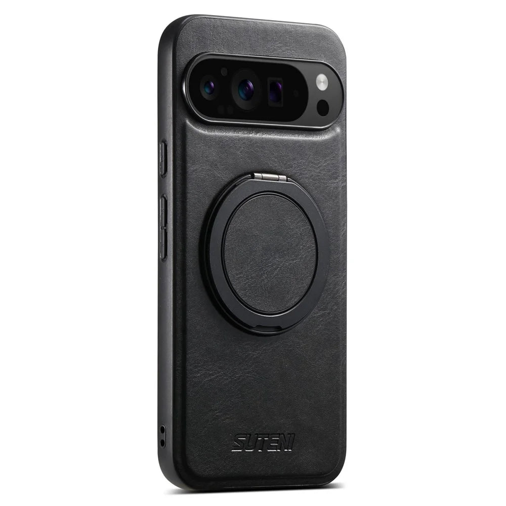 SUTENI G3 For Google Pixel 11 Magnetic Case Waxy Texture Rotating Kickstand Leather Phone Back Cover - Black - 2