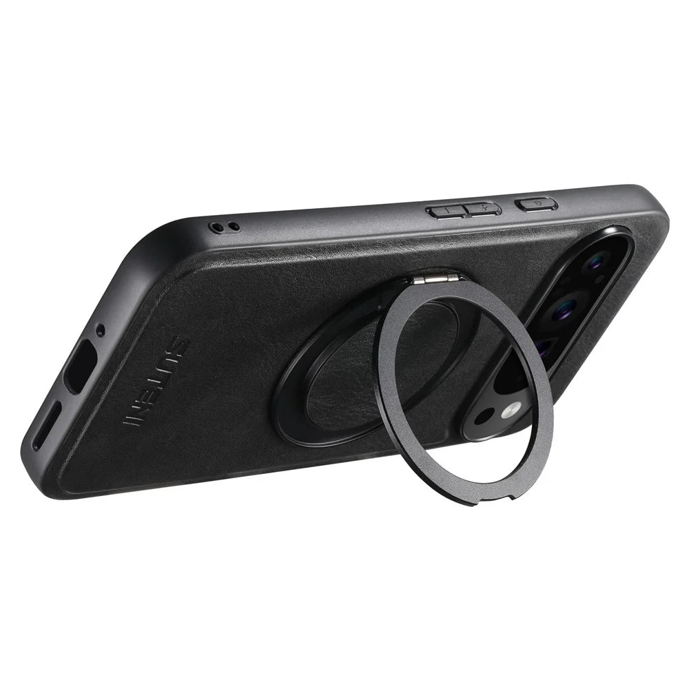 SUTENI G3 For Google Pixel 11 Magnetic Case Waxy Texture Rotating Kickstand Leather Phone Back Cover - Black - 3