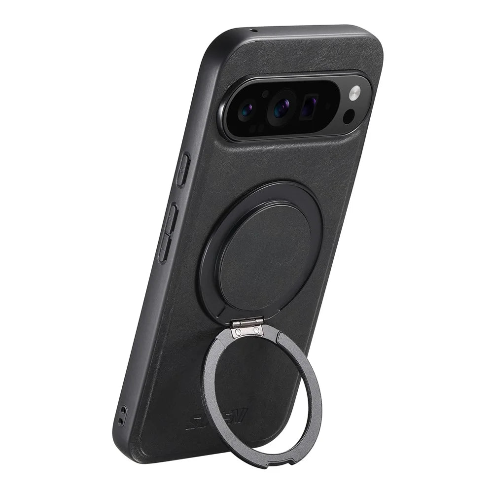 SUTENI G3 For Google Pixel 11 Magnetic Case Waxy Texture Rotating Kickstand Leather Phone Back Cover - Black - 5