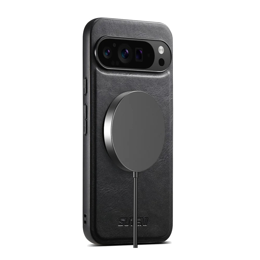 SUTENI G3 For Google Pixel 11 Magnetic Case Waxy Texture Rotating Kickstand Leather Phone Back Cover - Black - 6