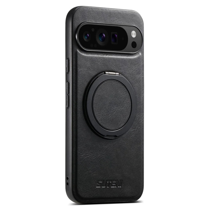 SUTENI G3 For Google Pixel 11 Pro Magnetic Case Waxy Texture Rotating Kickstand Leather Phone Back Cover - Black - 2
