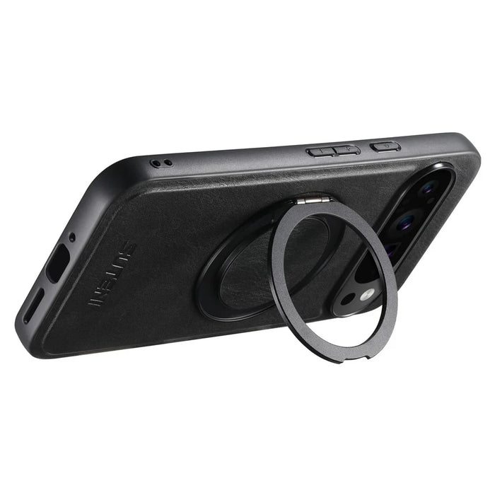 SUTENI G3 For Google Pixel 11 Pro Magnetic Case Waxy Texture Rotating Kickstand Leather Phone Back Cover - Black - 3