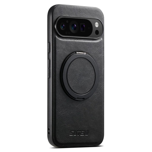 SUTENI G3 For Google Pixel 11 Pro XL Magnetic Case Waxy Texture Rotating Kickstand Leather Phone Back Cover - Black - 2
